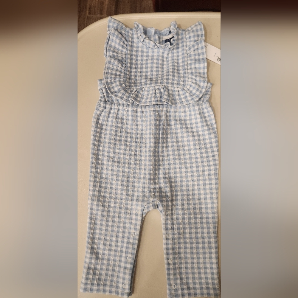 Janie and Jack Light Blue Checkered Romper